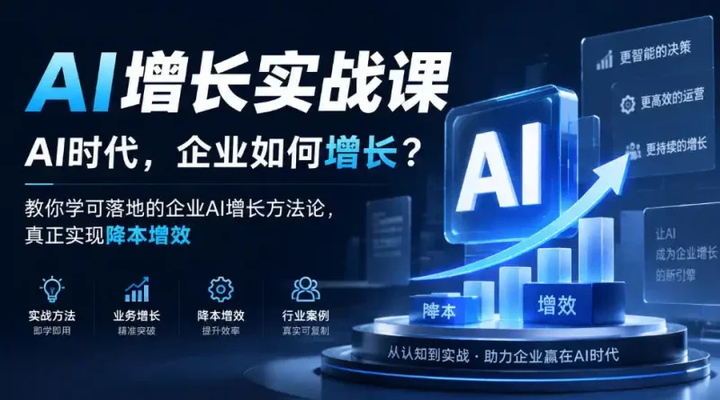 AI增长实战课，AI时代，企业如何增长？教你学可落地的企业AI增长方法论，真正实现降本增效-大伟资源网