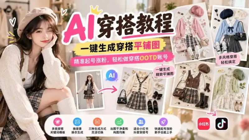 【无水印】AI穿搭教程｜一键生成穿搭平铺图，精准起号涨粉，轻松做穿搭OOTD账号-大伟资源网