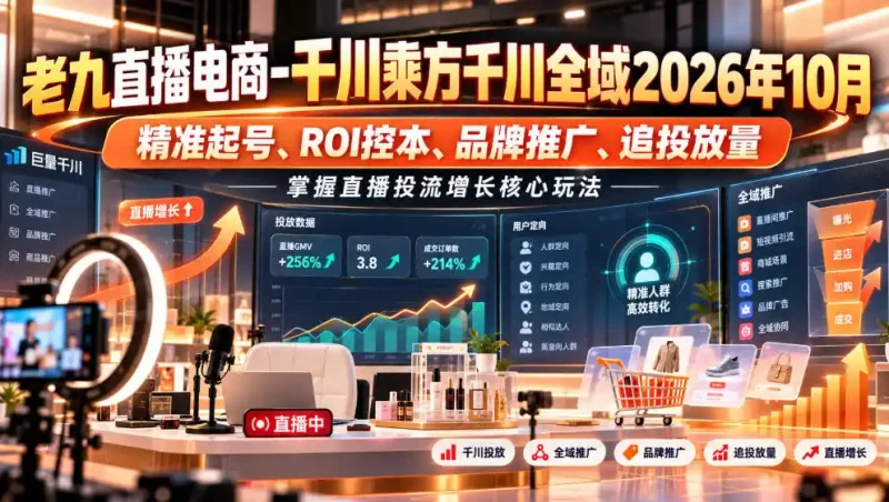 老九直播电商-千川乘方千川全域2026年10月，精准起号、ROI控本、品牌推广、追投放量，掌握直播投流增长核心玩法-大伟资源网