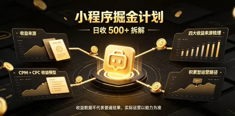 小程序推广计划，日收500+，腾讯官方打款，客户留存率高，收益长期稳定【揭秘】-大伟资源网