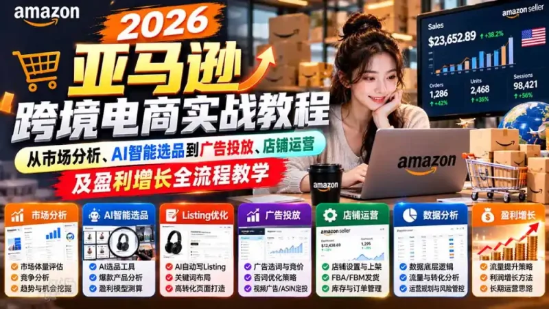 2026亚马逊跨境电商实战教程-更新1027，从市场分析、AI智能选品到广告投放、店铺运营及盈利增长全流程教学-大伟资源网