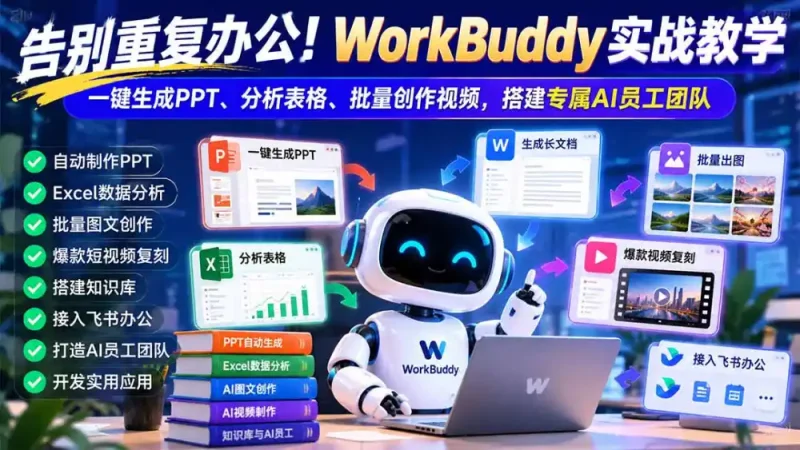 告别重复办公！WorkBuddy实战教学：一键生成PPT、分析表格、批量创作视频，搭建专属AI员工团队-大伟资源网