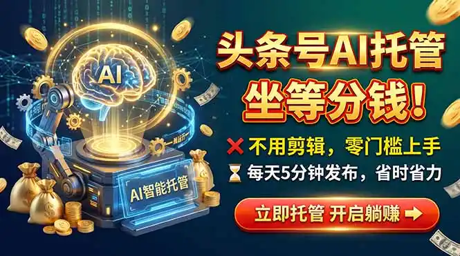 头条AI视频托管，你出号我运营，每天花5分钟发布，月赚1W+，手机可做-大伟资源网