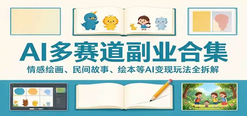 AI多赛道副业合集：情感绘画、民间故事、绘本等AI变现玩法全拆解-大伟资源网