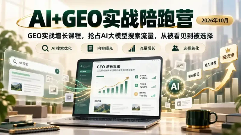 AI+GEO实战陪跑营2026年10月，GEO实战增长课程，抢占AI大模型搜索流量，从被看见到被选择-大伟资源网