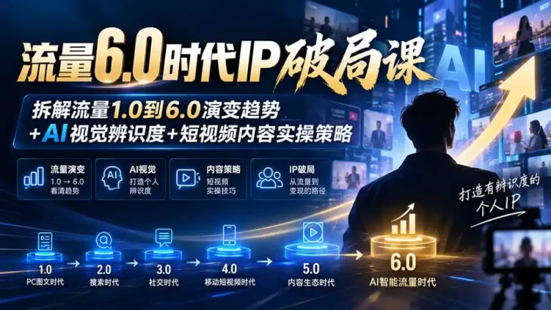 流量6.0时代IP破局课-更新：拆解流量1.0到6.0演变趋势+AI视觉辨识度+短视频内容实操策略-大伟资源网