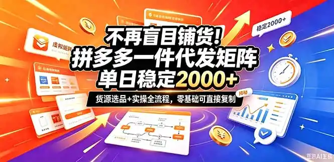 不再盲目铺货！拼多多一件代发矩阵落地攻略，提供优质货源店铺运营全流程，零基础可直接复制-大伟资源网