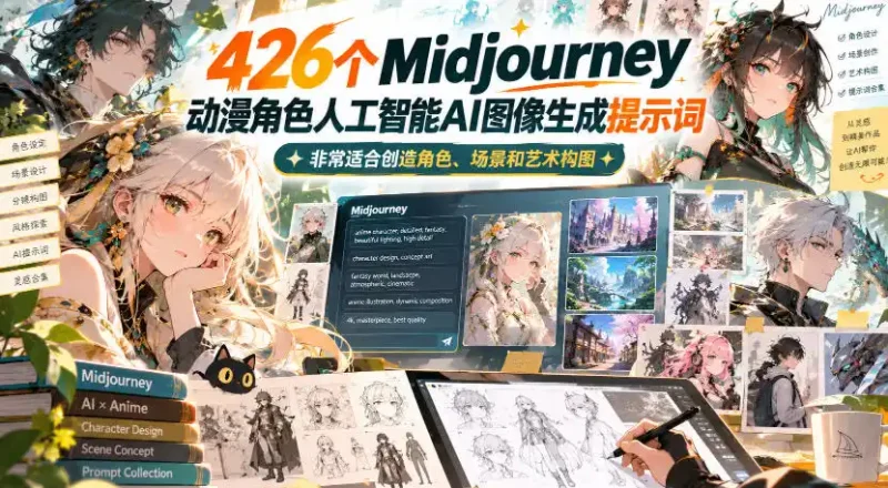 426个Midjourney动漫角色人工智能AI图像生成提示词，非常适合创造角色、场景和艺术构图-大伟资源网