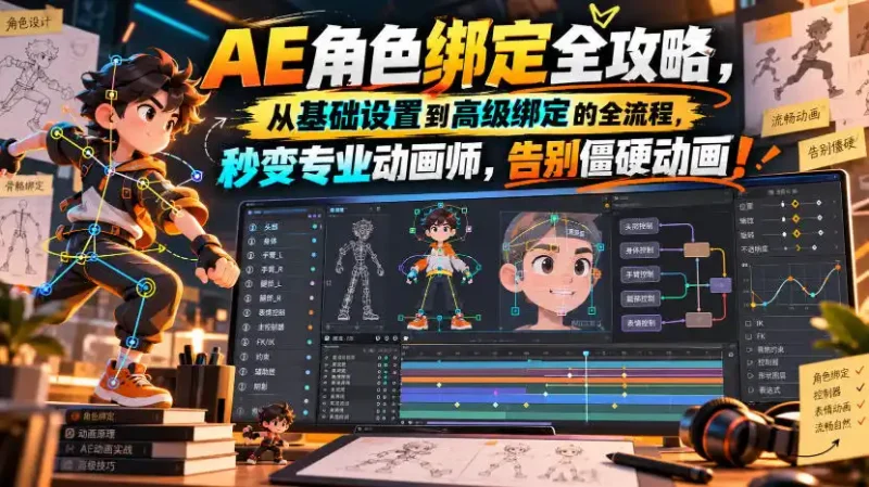 【无水印】AE角色绑定全攻略，从基础设置到高级绑定的全流程，秒变专业动画师，告别僵硬动画！【原创双语字幕】-大伟资源网