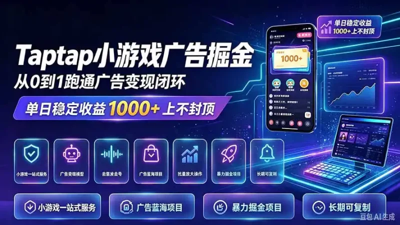 TapTap小游戏广告掘金日赚收益1000+上不封顶-大伟资源网