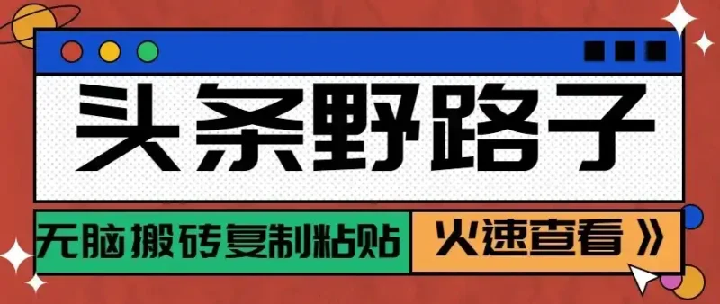 头条号野路子玩法，零成本起号无脑搬砖复制粘贴，普通人稳稳月入过万-大伟资源网