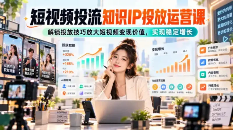 短视频投流知识IP投放运营课，解锁投放技巧放大短视频变现价值，实现稳定增长-大伟资源网