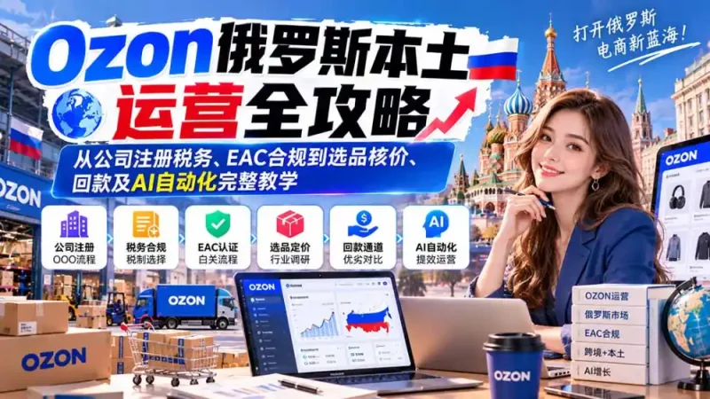 Ozon俄罗斯本土运营全攻略：从公司注册税务、EAC合规到选品核价、回款及AI自动化完整教学-大伟资源网