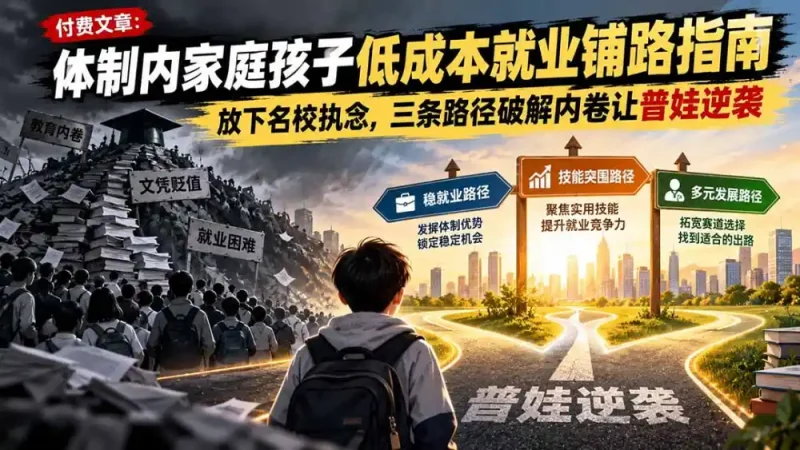 付费文章：体制内家庭孩子低成本就业铺路指南，放下名校执念，三条路径破解内卷让普娃逆袭-大伟资源网