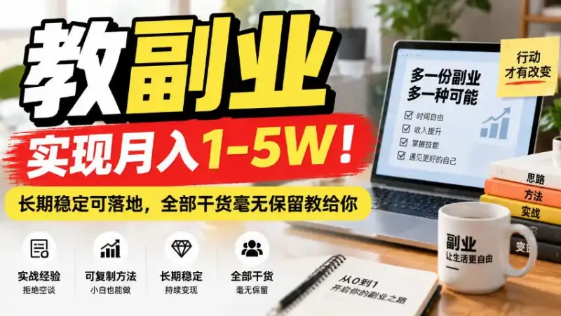“教副业”实现月入1-5W！长期稳定可落地，全部干货毫无保留教给你【揭秘】-大伟资源网