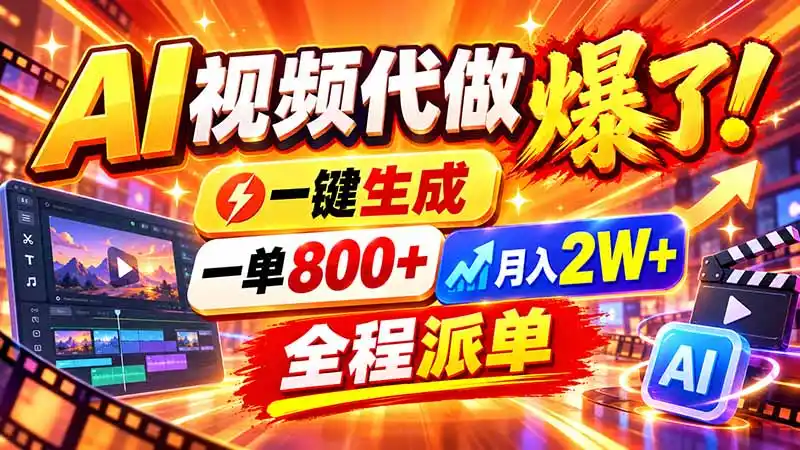 2026年底新赛道，AI视频代做一单800+，小白可做，告别打工-大伟资源网