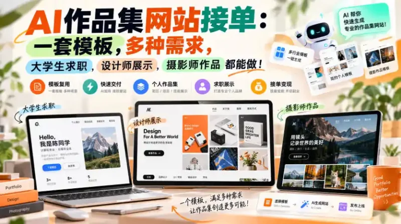 AI作品集网站接单:一套模板,多种需求,大学生求职、设计师展示、摄影师作品都能做!-大伟资源网