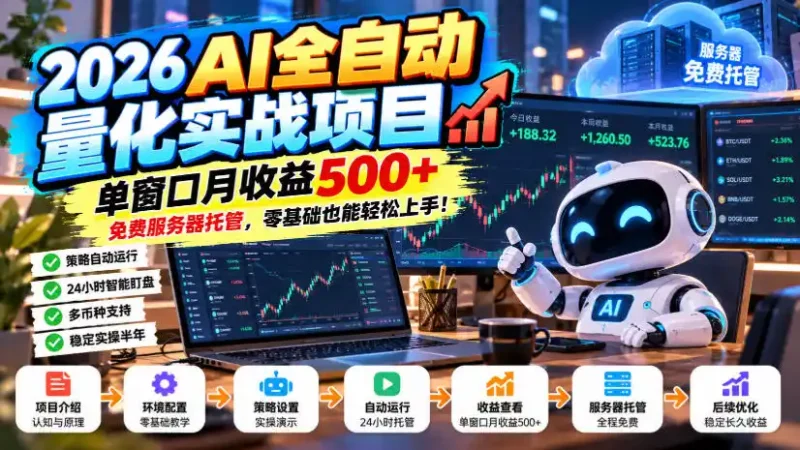 2026AI全自动量化实战项目，单窗口月收益500+，免费服务器托管，零基础也能轻松上手！【揭秘】-大伟资源网