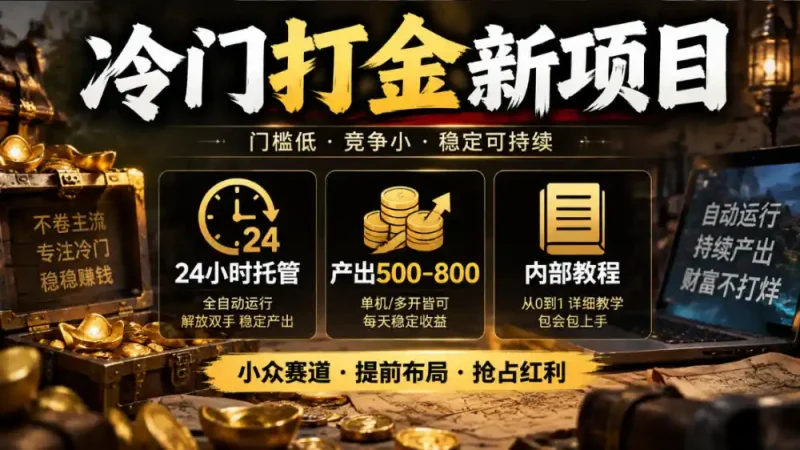 冷门打金新项目，24小时托管，产出500-800，内部教程【揭秘】-大伟资源网