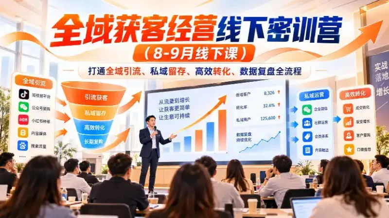 全域获客经营线下密训营(8-9月线下课)，打通全域引流、私域留存、高效转化、数据复盘全流程-大伟资源网