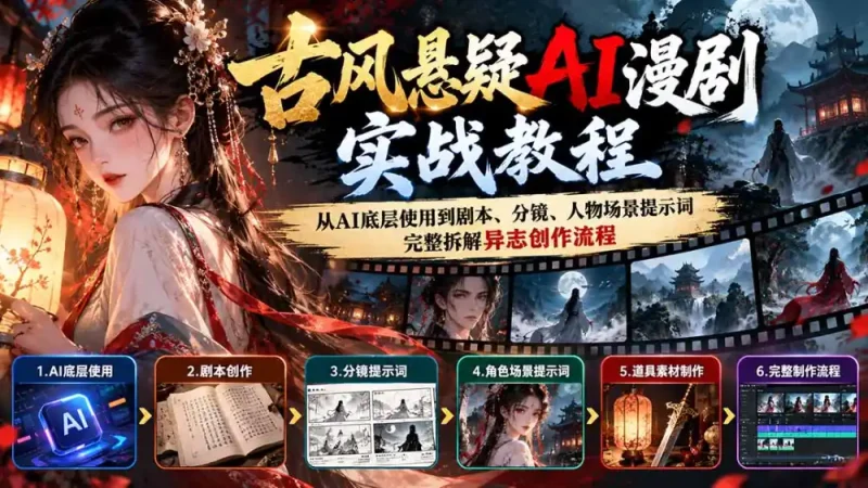 古风悬疑AI漫剧实战教程:从AI底层使用到剧本、分镜、人物场景提示词,完整拆解异志创作流程-大伟资源网