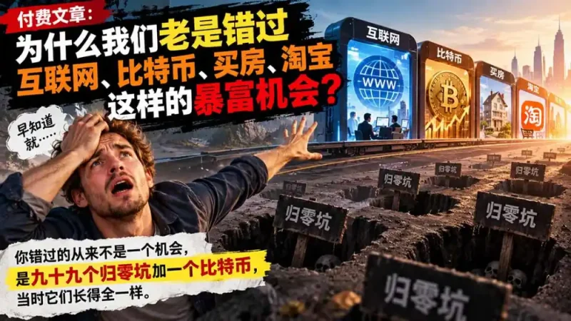 付费文章：为什么我们老是错过互联网、比特币、买 房、淘宝这样的暴富机会？-大伟资源网