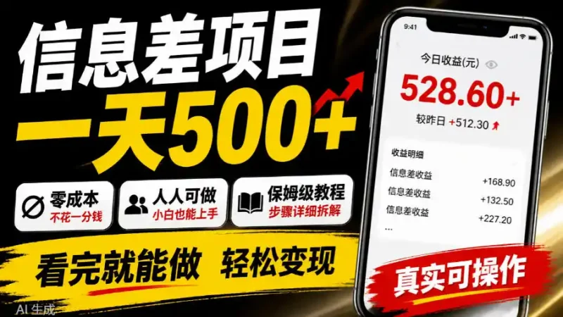 信息差项目一天500+，零成本，人人可做，保姆级教程，看完就能做【揭秘】-大伟资源网