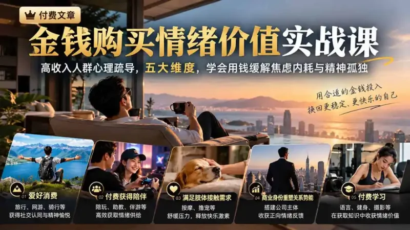 付费文章：金钱购买情绪价值实战课｜高收入人群心理疏导，五大维度，学会用钱缓解焦虑内耗与精神孤独-大伟资源网