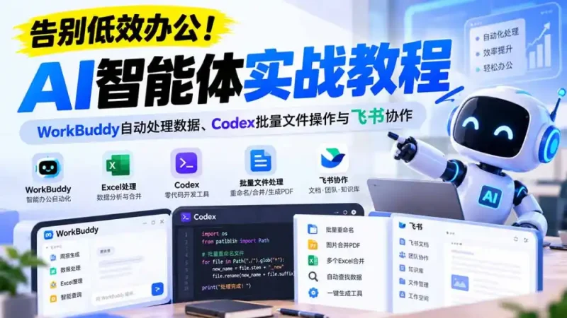 【无水印】告别低效办公！《AI智能体实战教程》WorkBuddy自动处理数据、Codex批量文件操作与飞书协作-大伟资源网