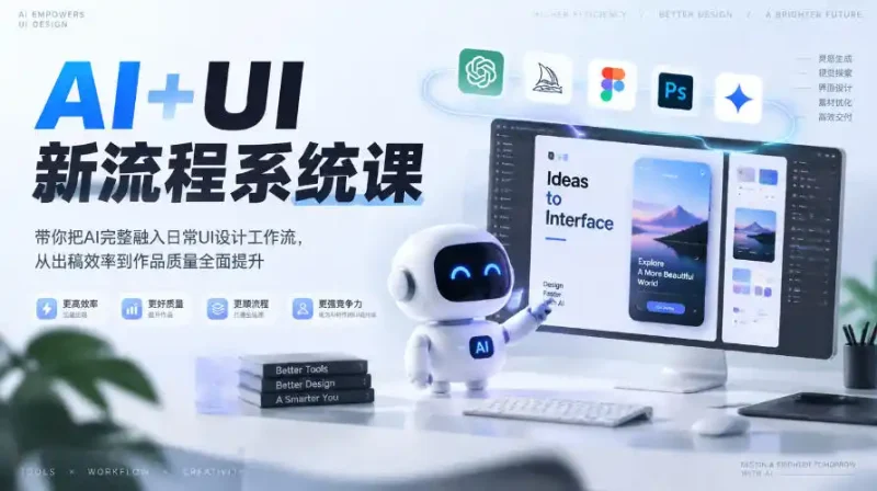 【无水印】AI+UI新流程系统课，带你把AI完整融入日常UI设计工作流，从出稿效率到作品质量全面提升(2026第4期)-大伟资源网