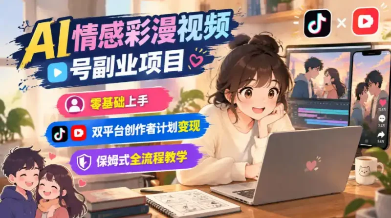 AI情感彩漫视频号副业项目，零基础上手，双平台创作者计划变现，保姆式全流程教学-大伟资源网