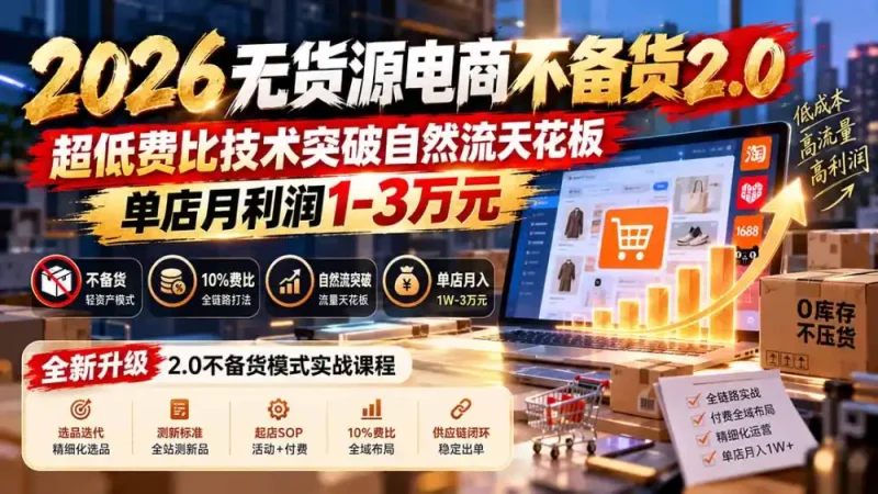 2026无货源电商不备货2.0【更新1019】：超低费比技术突破自然流天花板，单店月利润1-3万元-大伟资源网