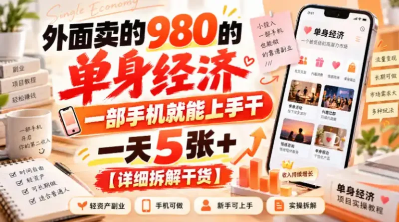 外面卖的980的单身经济，一部手机就能上手干，一天5张+【详细拆解干货】-大伟资源网