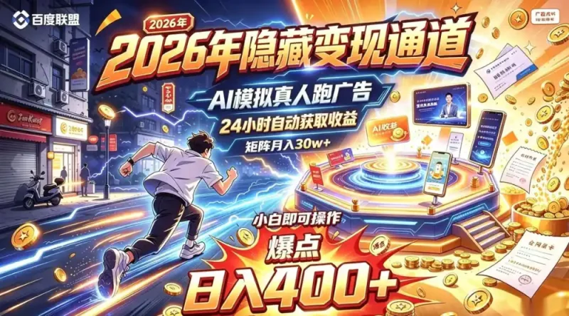 2026年别死磕自媒体，隐藏变现通道，AI模拟真人自动跑广告，小白即可操作，日入400+，矩阵月入可达到30w+【揭秘】-大伟资源网