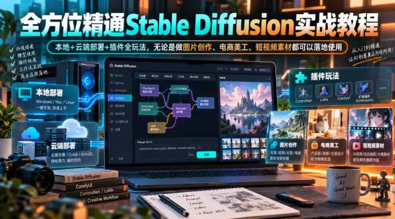 全方位精通Stable Diffusion实战教程｜本地+云端部署+插件全玩法，无论是做图片创作、电商美工、短视频素材都可以落地使用-大伟资源网