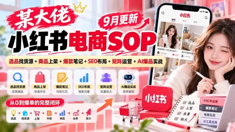 某大佬小红书电商SOP｜9月更新：选品找货源+商品上架+爆款笔记+SEO布局+矩阵运营+AI爆品实战-大伟资源网