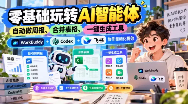 【无水印】零基础玩转AI智能体，自动做周报、合并表格、一键生成工具，WorkBuddy+Codex + 飞书协作自动化提效-大伟资源网