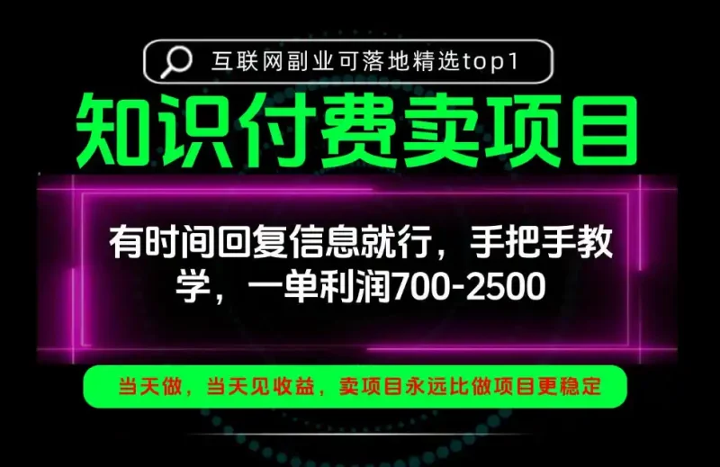 一单利润700-2.5k，有时间回信息就行，手把手带你做知识付费卖项目！一天稳定2-3单！【揭秘】-大伟资源网