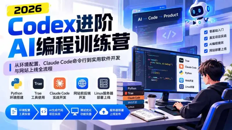 Codex进阶AI编程训练营：从环境配置、Claude Code命令行到实用软件开发与网站上线全流程-大伟资源网