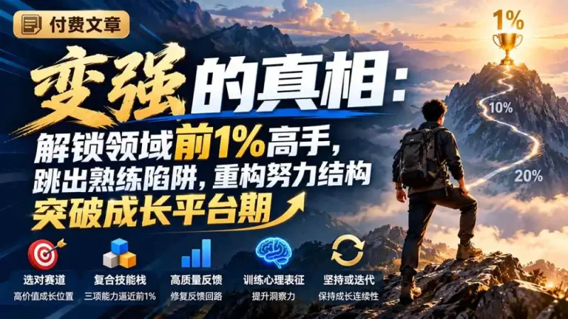 付费文章：变强的真相：解锁领域前1%高手，跳出熟练陷阱，重构努力结构突破成长平台期-大伟资源网