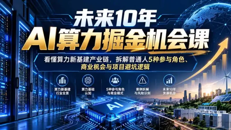 未来10年AI算力掘金机会课：看懂算力新基建产业链，拆解普通人5种参与角色、商业机会与项目避坑逻辑-大伟资源网