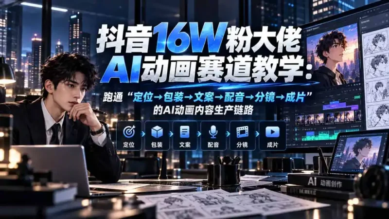 抖音16W粉大佬规则门禁AI动画赛道教学：跑通“定位→包装→文案→配音→分镜→成片”的AI动画内容生产链路-大伟资源网