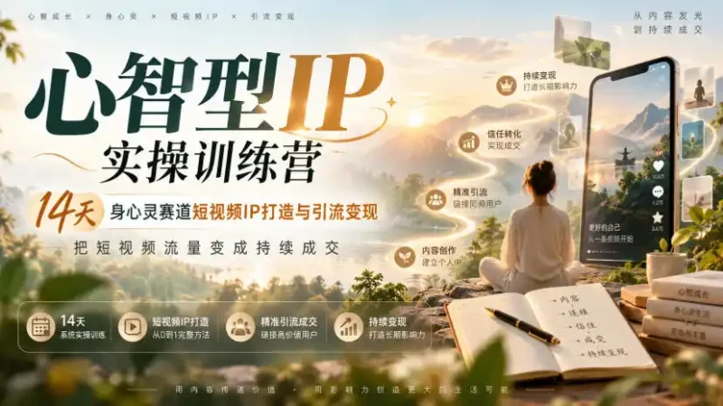 心智型IP实操训练营｜14天身心灵赛道短视频IP打造与引流变现，把短视频流量变成持续成交-大伟资源网