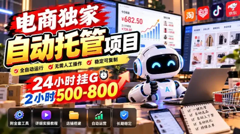 电商独家自动托管项目,24小时挂G,2小时500-800,附全套工具【揭秘】-大伟资源网