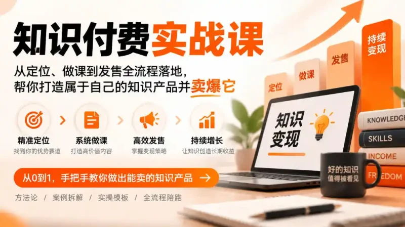 知识付费实战课：从定位、做课到发售全流程落地，帮你打造属于自己的知识产品并卖爆它-大伟资源网