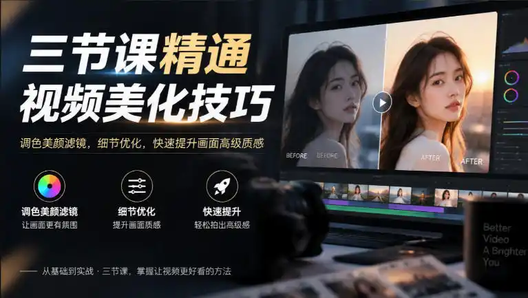 三节课精通视频美化技巧｜调色美颜滤镜，细节优化，快速提升画面高级质感-大伟资源网