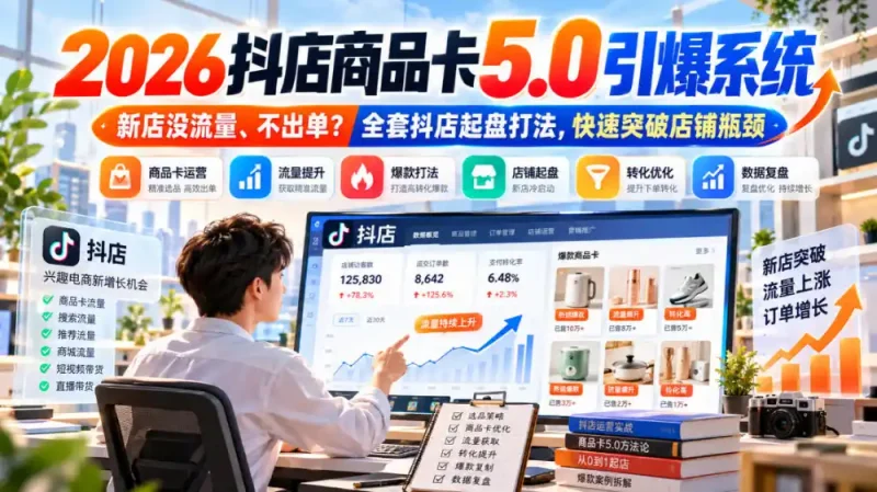 2026抖店商品卡5.0引爆店铺流量，新店没流量、不出单？全套抖店起盘打法，快速突破店铺瓶颈-大伟资源网