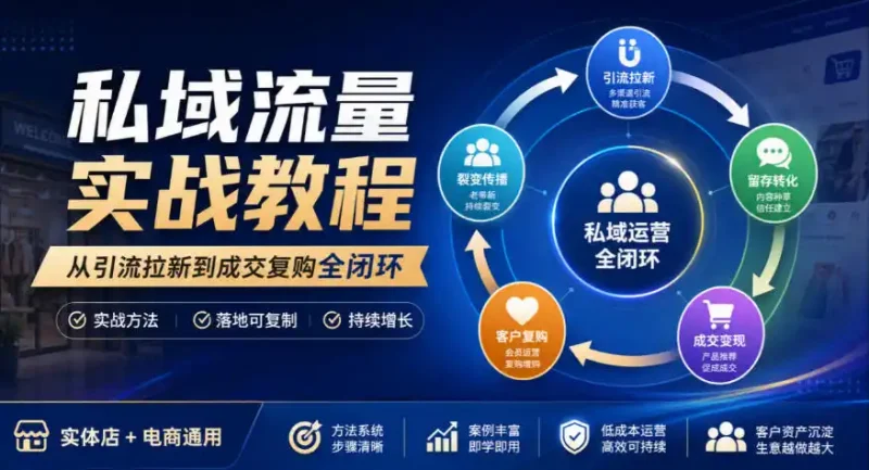 私域流量实战教程，从引流拉新到成交复购全闭环，实体店电商通用-大伟资源网