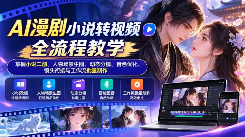 AI漫剧小说转视频全流程教学：掌握小说二创、人物场景生图、动态分镜、音色优化、镜头衔接与工作流批量制作-大伟资源网