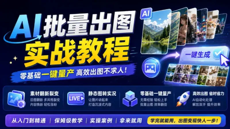 AI批量出图实战教程，素材翻新裂变，静态图转实况，零基础一键量产-大伟资源网